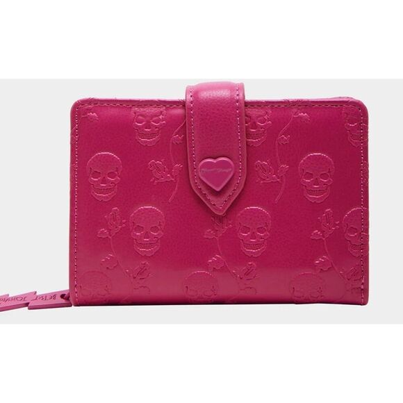 NWT~BETSEY JOHNSON Hot Pink Skulls & Roses Wallet - Picture 5 of 10